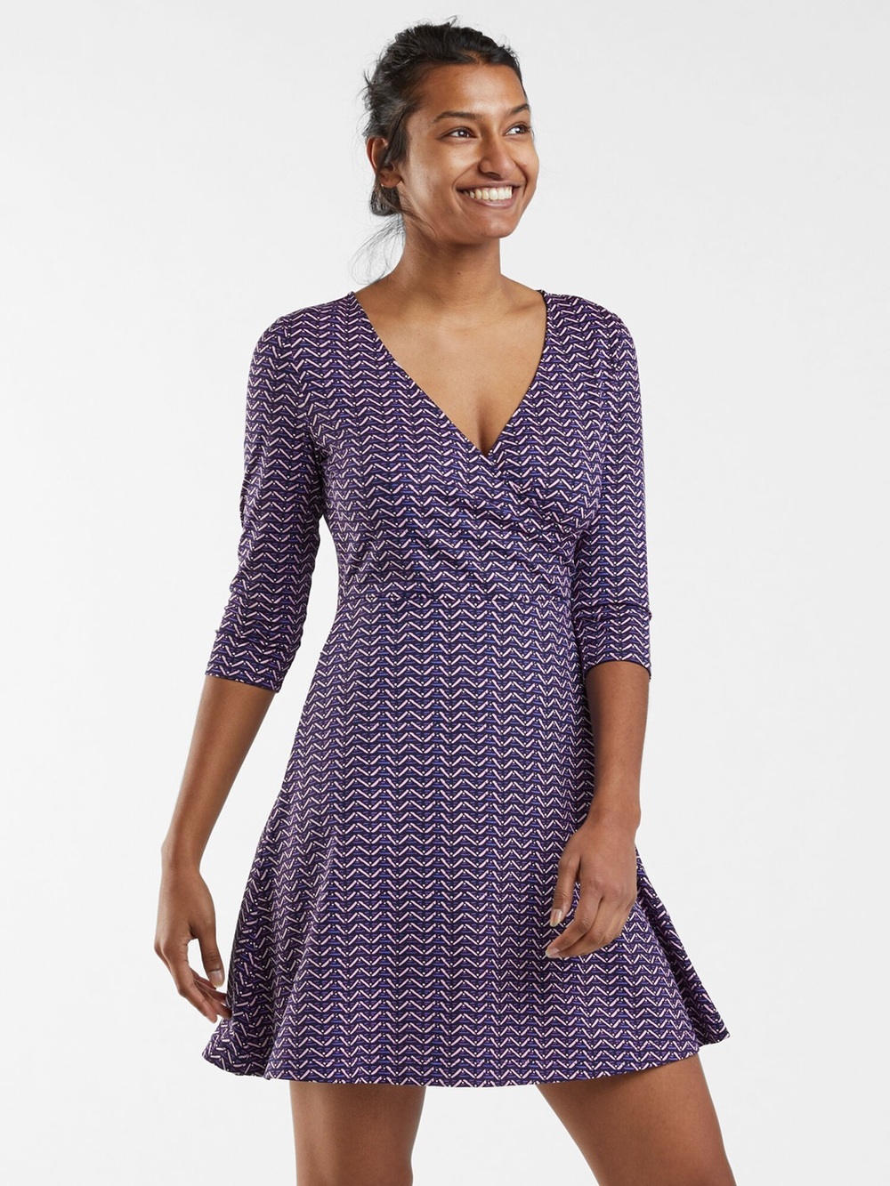 Title Nine Wrapper's Delight Dress Pallay Printed Purple Fit and Flare Large